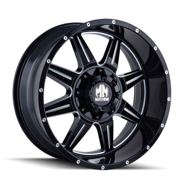 Mayhem 8100 Monstir 17x9 / 8x165.1 BP / -12mm Offset / 130.8mm Hub Black w/ Milled Spokes Wheel 8100-7976M