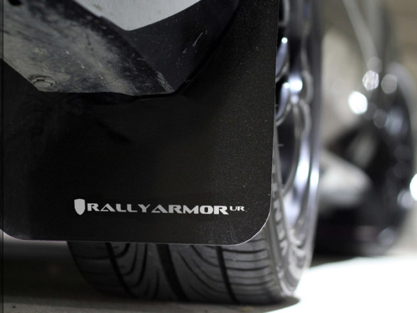 Rally Armor 02-07 Subaru WRX/STI/RS/2.5i (Wagons Req. Mod.) Black UR Mud Flap w/White Logo MF1-UR-BLK/WH