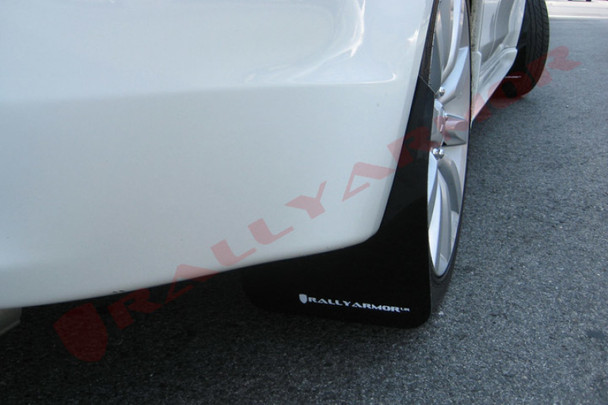 Rally Armor 07-17 Mitsubishi Lancer Black UR Mud Flap w/ White Logo MF8-UR-BLK/WH