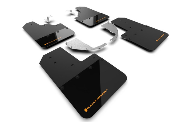 Rally Armor 21-24 Ford Bronco (Steel Bmpr - NO Rptr/Sprt - NO RR/RB) Blk Mud Flap w/Cy Orange Logo MF85-NO-ST-COR