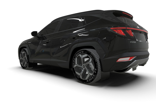 Rally Armor 22-24 Hyundai Tucson Black UR Mud Flap - Metallic Black Logo MF75-UR-BLK-MBK