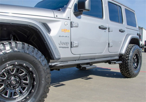 N-Fab RKR Rails 2018 Jeep Wrangler JL 4 Door Dab Length - Gloss Black - 1.75in J184RKRS4