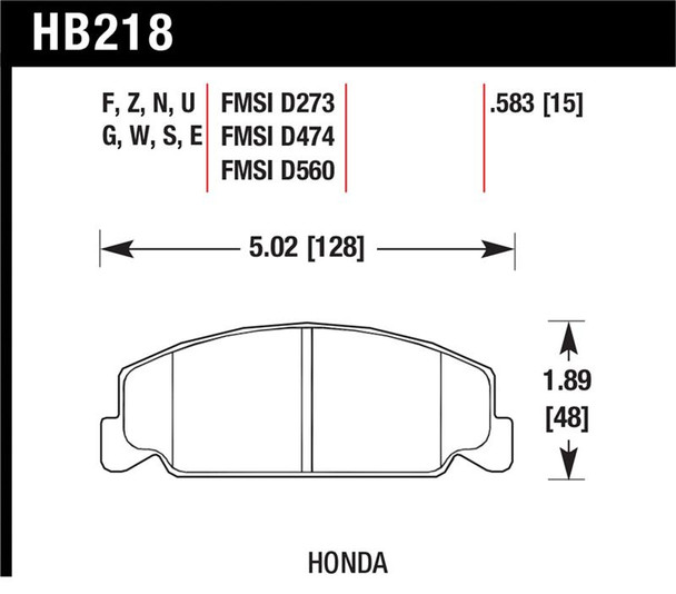 Hawk 88-89 Civic Si / 92-00 Civic CX / 88-00 DX / 98-00 GX HP Plus Street  Front Brake Pads HB218N.583