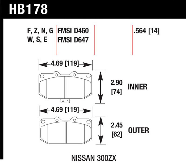 Hawk 2/1989-1996 Nissan 300ZX Base (Excl. Turbo) HPS 5.0 Front Brake Pads HB178B.564