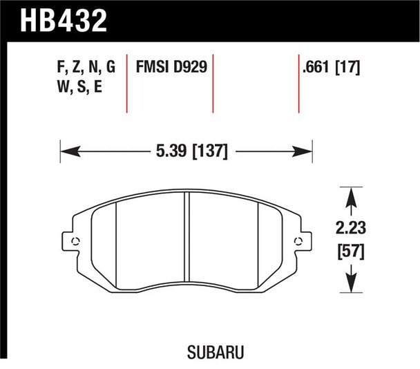 Hawk 03-05 WRX / 08 WRX D929 Performance Ceramic Street Front Brake Pads HB432Z.661