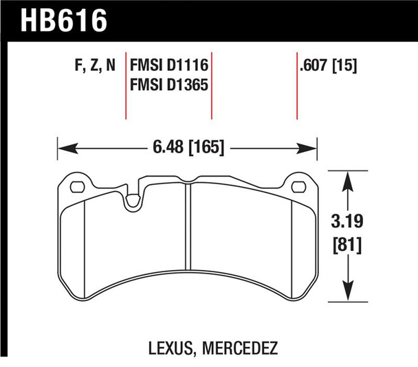 Hawk 08-09 Lexus IS-F Performance Ceramic Street Front Brake Pads HB616Z.607