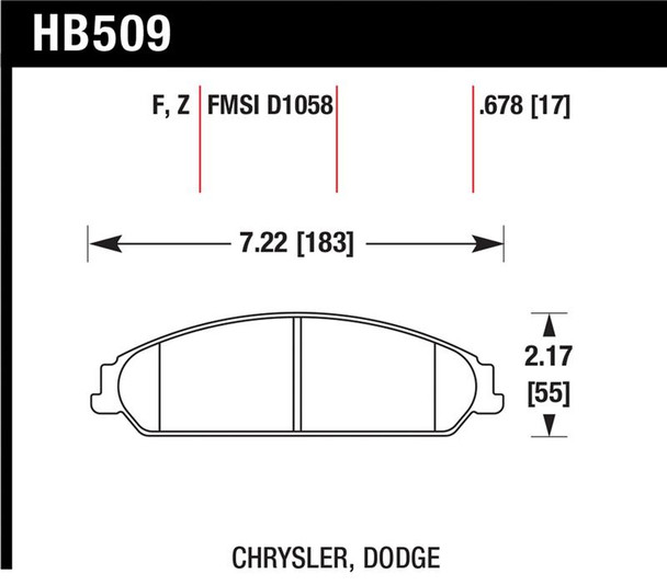 Hawk 05 Chrysler 300C w/ Perf. and HD Suspension Performance Ceramic Street Front Brake Pads HB509Z.678 Hawk 05 Chrysler 300C w/ Perf. and HD Suspension Performance Ceramic Street Front Brake Pads HB509Z.678