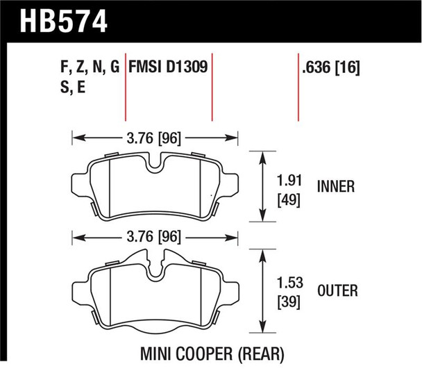Hawk 07+ Mini Cooper Performance Ceramic Street Rear Brake Pads HB574Z.636