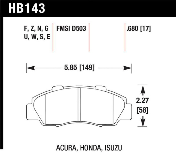 Hawk 97-99 Acura CL/97-01 Integra Type-R /  97-01 Honda CRV/Prelude DTC-60 Race Front Brake Pads HB143G.680