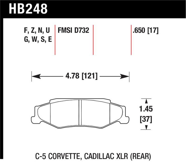 Hawk 97-06 Corvette (incl C5 Z06) HPS Street Rear Brake Pads HB248F.650