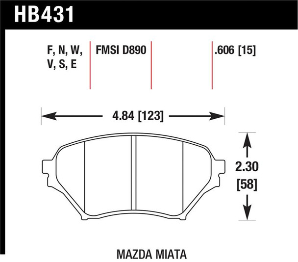 Hawk 01-05 Miata w/ Sport Suspension HPS  Street Front Brake Pads D890 HB431F.606