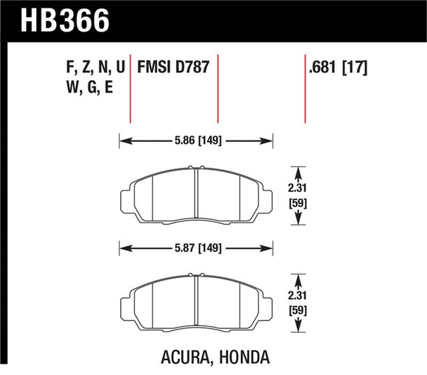 Hawk 04+ Accord TSX / 99-08 TL / 01-03 CL / 08+ Honda Accord EX HP+ Street Front Brake Pads HB366N.681