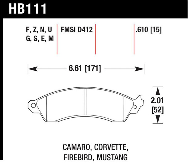 Hawk 96-99 Mustang Cobra 4.6L / 88-96 Corvette 5.7L / 88-92 Camaro 5.0L/5.7L 89-92 Pontiac Firebird HB111S.610