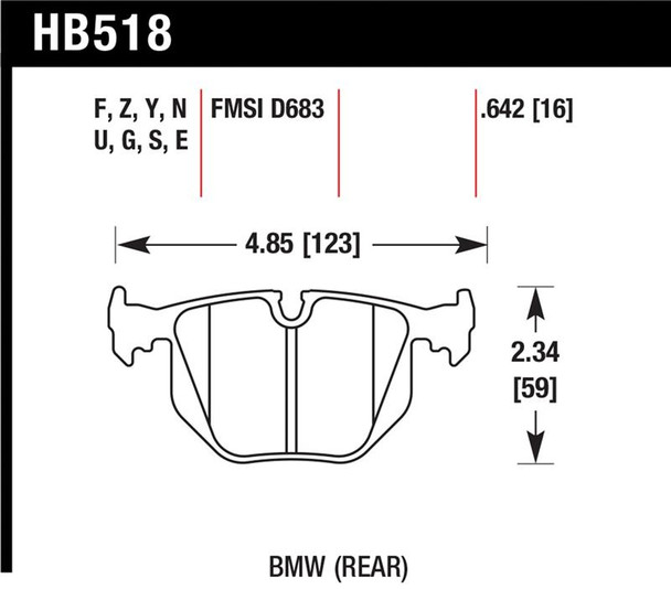 Hawk 2001-2006 BMW 330Ci HPS 5.0 Rear Brake Pads HB518B.642