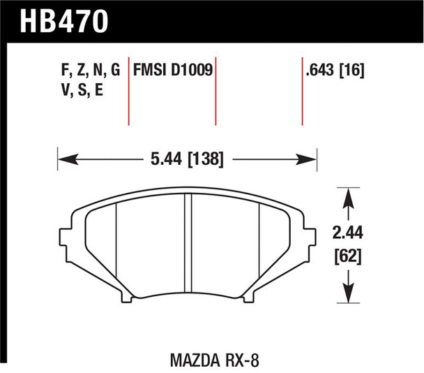 Hawk 04-09 RX8 HP+ Street Front Brake Pads (D1009) HB470N.643