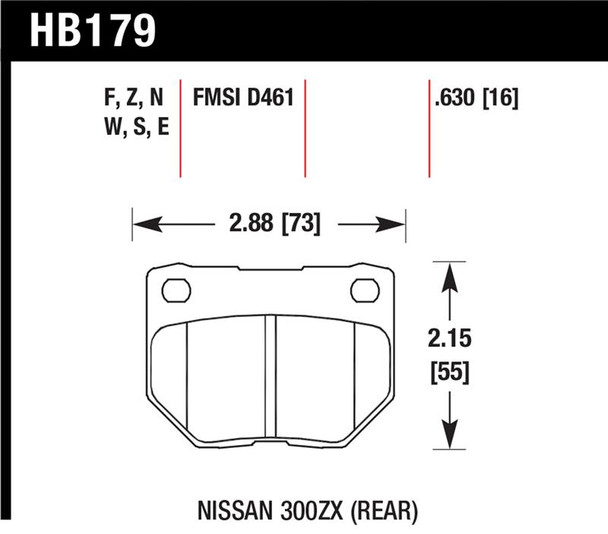 Hawk 89-93 Nissan 300ZX / 89-95 Skyline / 06-07 Subaru Impreza WRX Race HT-10 Rear Brake Pads HB179S.630