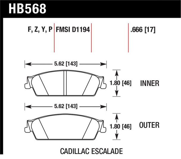 Hawk 07-08 Escalade 6.2 / 07-08 Avalanche Super Duty Rear Brake Pads HB568P.666
