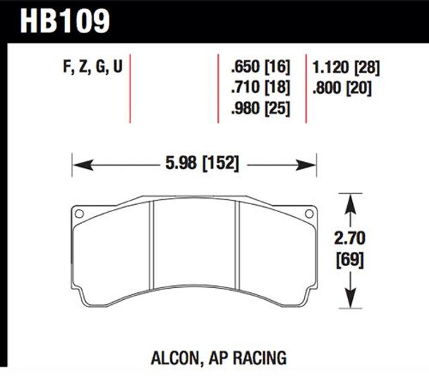 Hawk AP Racing CP5810/5890/5895/6078 / Coleman Series IV DTC-70 Race Brake Pads HB109U.980