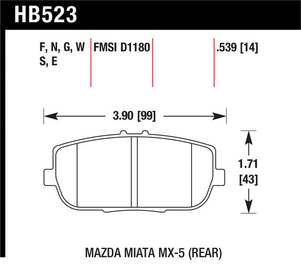 Hawk HP 06-10 Mazda Miata Mx-5 HP+ Street Rear Brake Pads HB523N.539