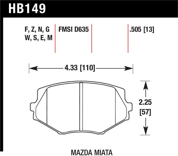 Hawk 94-05 Miata / 01-05 Normal Suspension HP+ Street Front Brake Pads (D635) HB149N.505 Hawk 94-05 Miata / 01-05 Normal Suspension HP+ Street Front Brake Pads (D635) HB149N.505