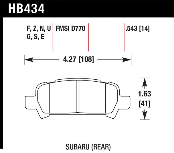 Hawk 02-03 WRX / 05-08 LGT D770 HPS Street Rear Brake Pads HB434F.543