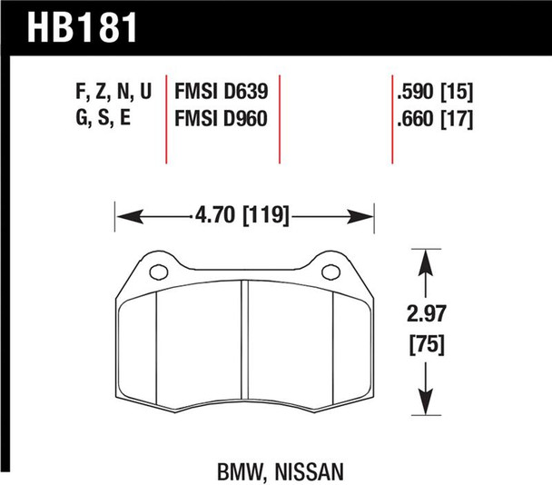 Hawk 94-97 BMW 840CI/850CI HPS Front Street Brake Pads HB181F.660