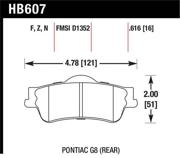 Hawk 08-09 Pontiac G8 3.6 Base/6.0 Performance Ceramic Street Rear Brake Pads HB607Z.616