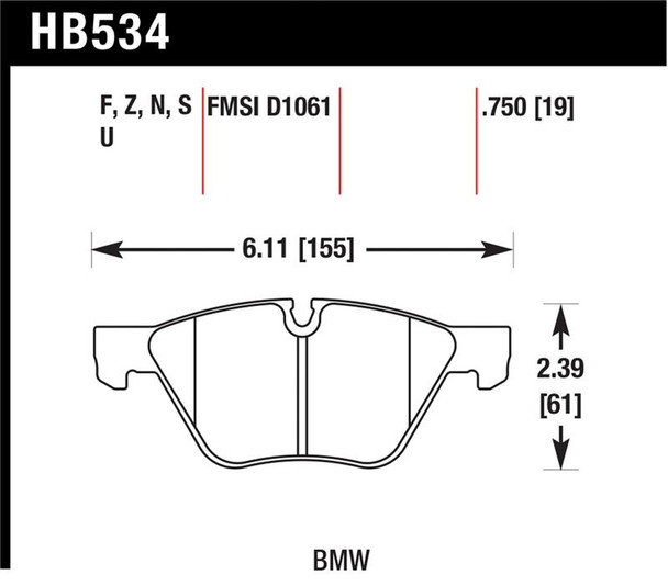 Hawk 09-11 BMW Z4 / 04-05 525I / 08-11 128I / 06 325I/325XI / 07 328I/328XI HPS Street Front Brake P HB534F.750