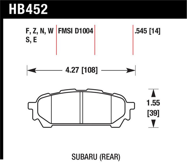 Hawk 03-05 WRX D1004 HP+ Street Rear Brake Pads HB452N.545