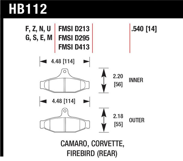 Hawk 84-96 Corvette /88.5-97 Pontiac Firebird HP+ Street Rear Brake Pad HB112N.540
