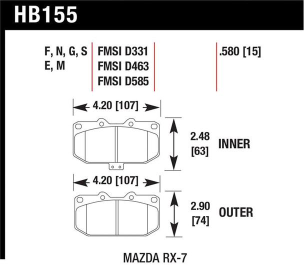 Hawk 86-95 Mazda RX-7 DTC-60 Race Front Brake Pads HB155G.580