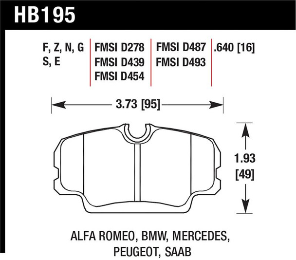 Hawk 84-4/91 BMW 325 (E30) Blue 9012  Race Front Brake Pads HB195E.640