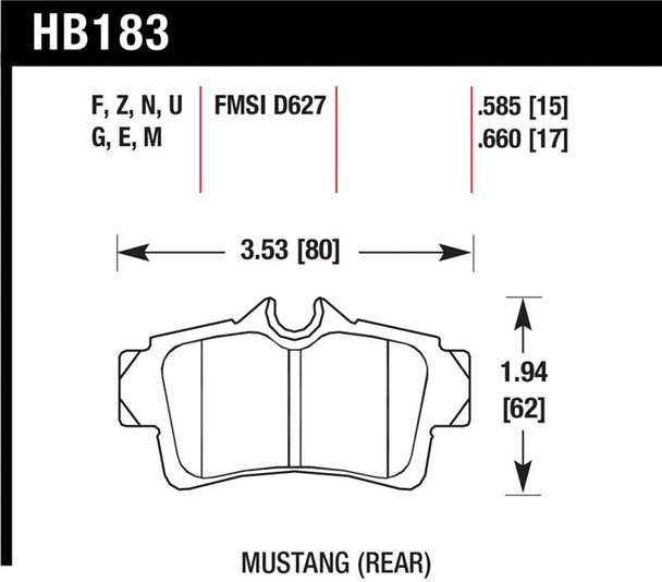 Hawk 01 Ford Mustang Bullitt / 94, 96-99, 01, 03-04 Cobra / 03-04 Mach 1 DTC-60 Race Rear Brake Pads HB183G.585