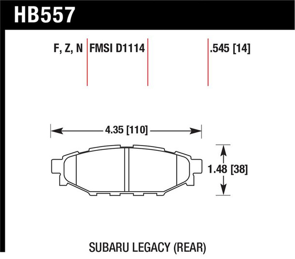 Hawk 08 WRX Rear HP+ Street Brake Pads HB557N.545