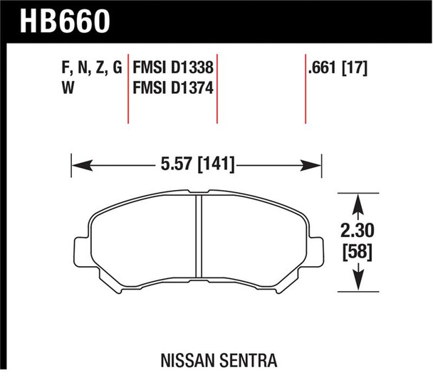 Hawk 09-10 Nissan Maxima / 08-10 Rogue / 07-09 Sentra SE-R / 10  Sentra SE-R M/T HPS Street Front Br HB660F.661