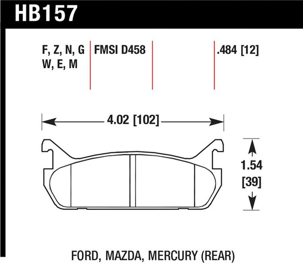 Hawk 91-96 Ford Escort GT / 90-93 Mazda Miata DTC-60 Rear Race Brake Pads HB157G.484