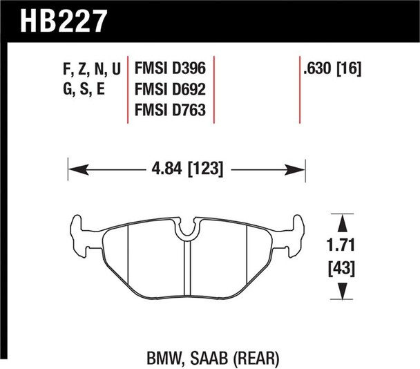 Hawk 95-99 BMW M3 E36 Performance Ceramic Street Rear Brake Pads HB227Z.630