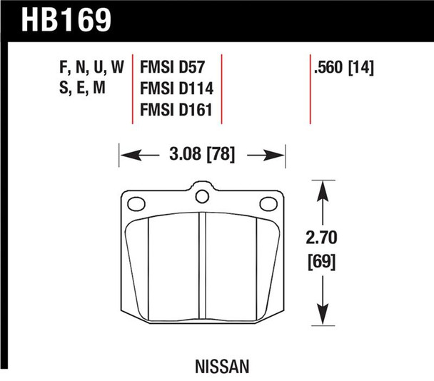 Hawk Nissan 810/240Z/260Z/280Z/620 / Toyota Corona/Cressida/Crown/Pickup Blue 9012 Front Race Pads HB169E.560