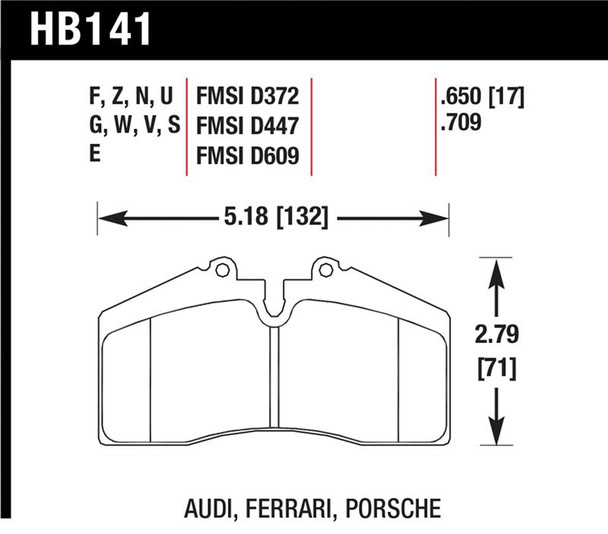 Hawk 94-96 Ferrari 456GT Rear / 91-94 Porsche 911 Rear / 94-98 Porsche 911 Front / 86-91 Porsche 928 HB141G.650