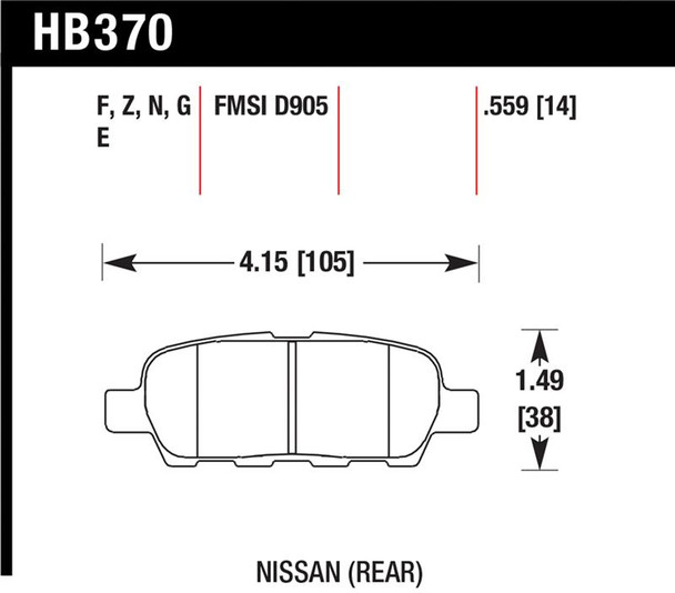 Hawk 03-07 350z / G35 / G35X w/o Brembo Performance Ceramic Street Rear Brake Pads HB370Z.559
