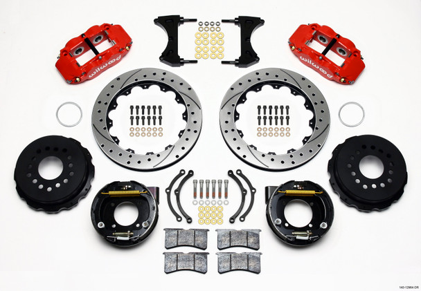 Wilwood Narrow Superlite 4R Rear P-Brk Kit 12.88in Drilled Red Chevy 12 Bolt w/ C-Clips 140-12964-DR