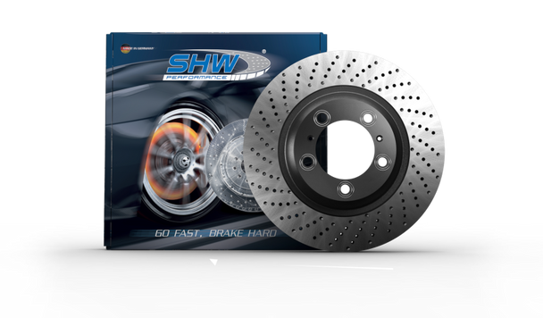 SHW 13-16 Porsche Boxster 2.7L w/o Ceramics Right Front Drilled-Dimpled MB Brake Rotor (98135140201) PFR39812