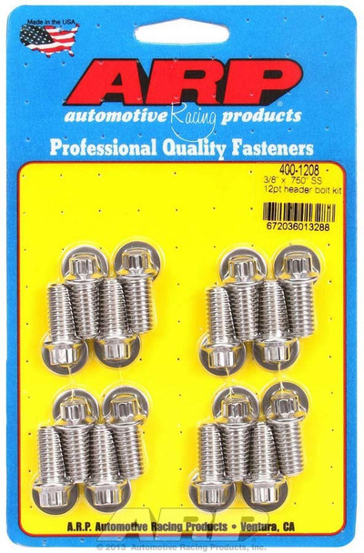 Arp S/S Header Bolt Kit - 3/8 X .750 Uhl (16) 400-1208 Arp S/S Header Bolt Kit - 3/8 X .750 Uhl (16) 400-1208
