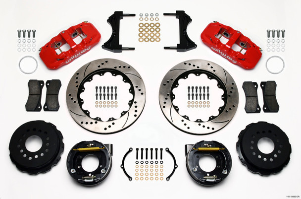 Wilwood AERO4 Rear P-Brake Kit 14.00in Drill Red 2005-2014 Mustang 140-10950-DR