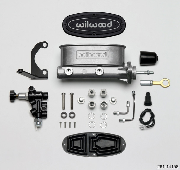 Wilwood HV Tandem M/C Kit w L/H Bracket & Prop Valve - 15/16in Bore-W/Pushrod - Early Mustang 261-14158