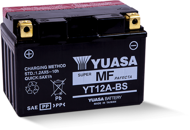Yuasa YT12A-BS Maintenance Free AGM 12-Volt Battery w/Bottle