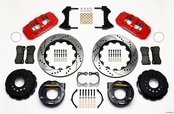 Wilwood AERO4 Rear P-Brake Kit 14.00in Drill Red Big Ford New Style 2.50in Offset 140-10948-DR