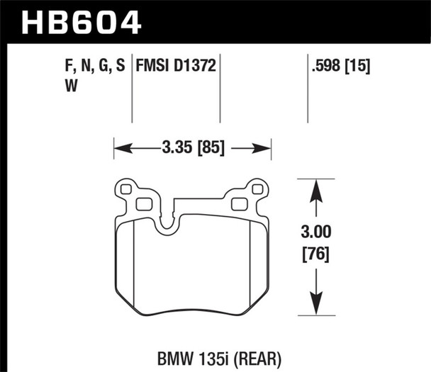 Hawk 08-13 BMW 135i HPS 5.0 Rear Brake Pads HB604B.598