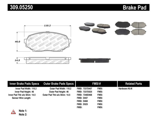 StopTech Performance 90-93 Mazda Miata Front Brake Pads D525 309.0525