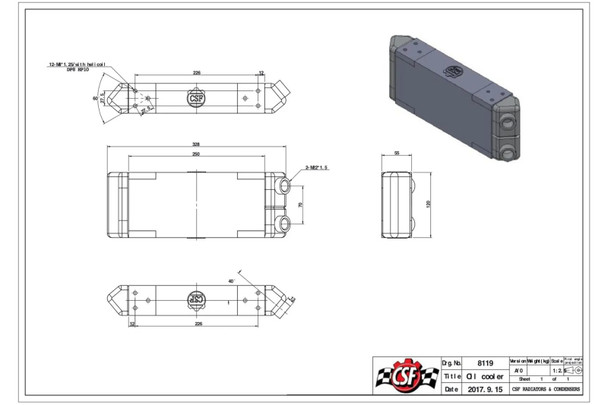 CSF Universal Dual-Pass Oil Cooler - M22 x 1.5 - 13in L x 4.75in H x 2.16in W 8119